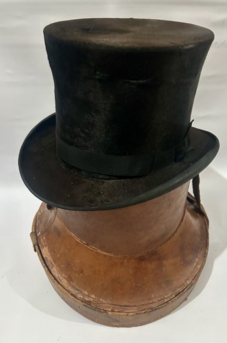 Antique silk top hat leather - antique,
